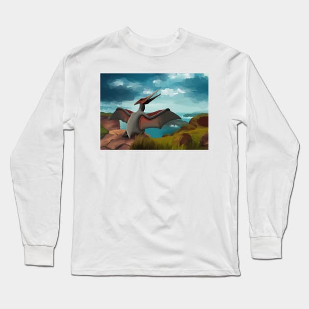 Landscape picture with pterodactylus, pterosaurs, dinosaurs Long Sleeve T-Shirt by hugadino